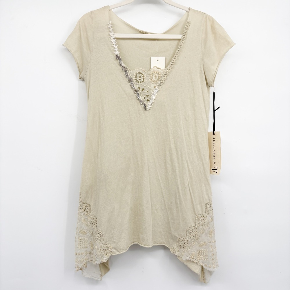 4 Love And Liberty Johnny Was Womens Thyme Lace Rhinestone Boho Fairy Top Size S